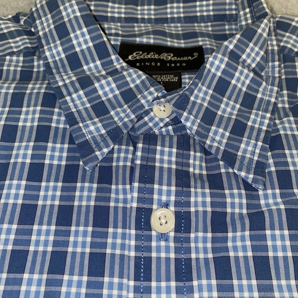 Eddie Bauer Men's L Button Down Shirt‎ Blue White Plaid Long Sleeve 100% Cotton - Picture 5 of 13